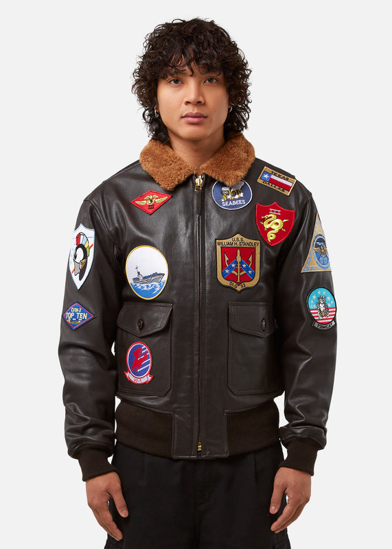 Avirex Maverick II Leather Jacket - Brown - Front