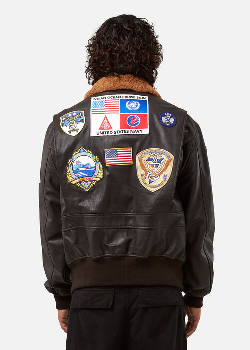 Avirex Maverick II Leather Jacket - Brown - Back