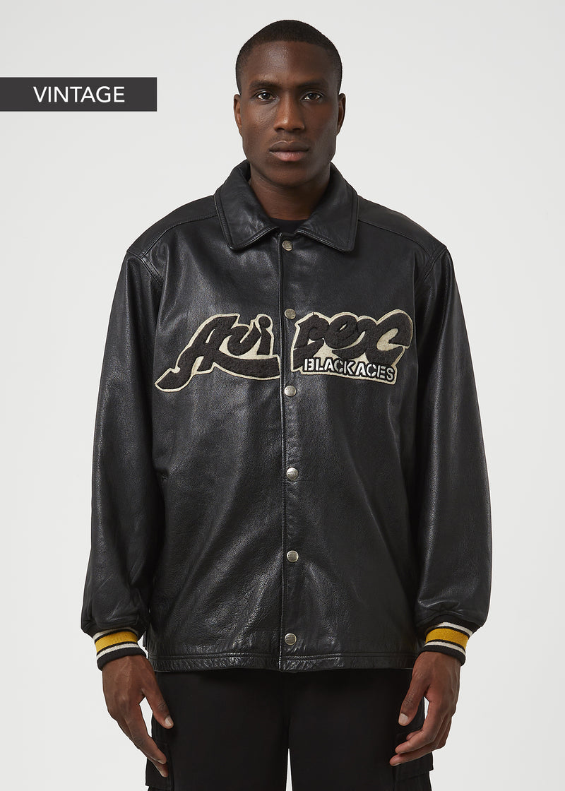 Load image into Gallery viewer, VINTAGE Black Aces Leather Jacket - Black - Angle
