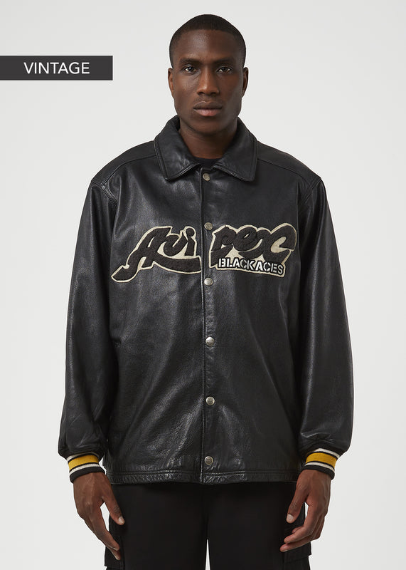 VINTAGE Black Aces Leather Jacket - Black - Front