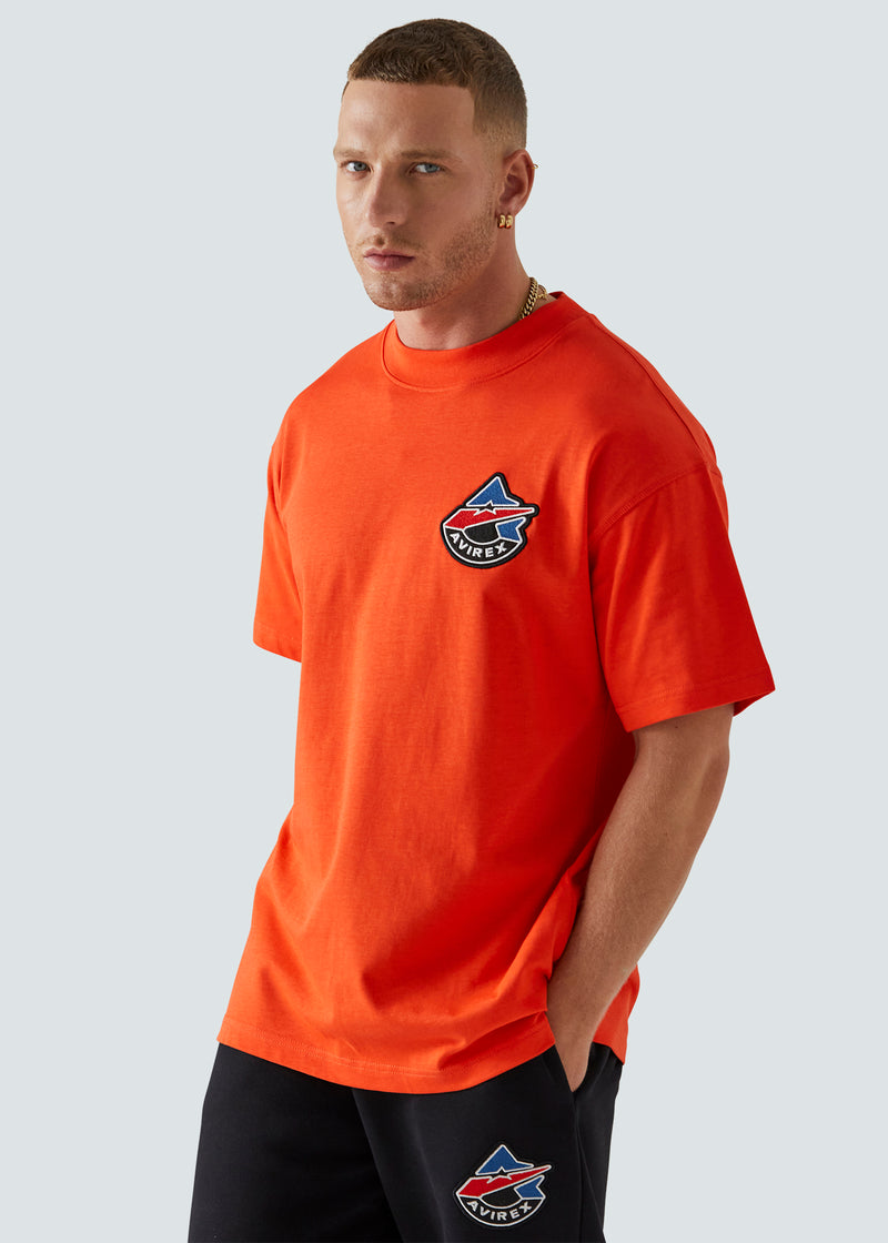 Load image into Gallery viewer, Orange Avirex t-shirt seam detail
