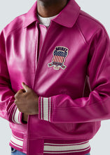 Load image into Gallery viewer, Close up of the Avirex Icon jacket in pink leather.

