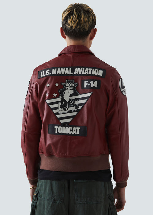 Avirex VINTAGE Tomcat Red Leather Jacket - Red - Back
