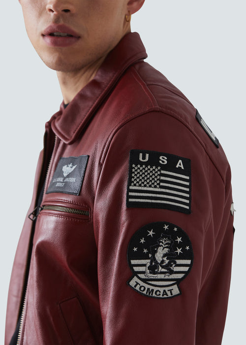 Avirex VINTAGE Tomcat Red Leather Jacket - Red - Detail