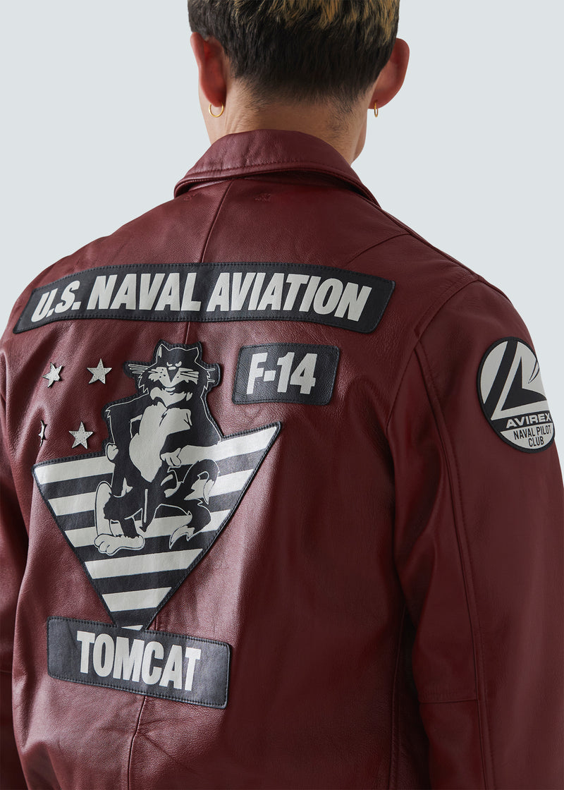 Load image into Gallery viewer, Avirex VINTAGE Tomcat Red Leather Jacket - Red - Detail
