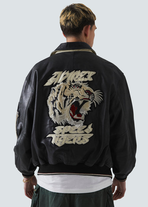 Avirex VINTAGE Speed Tigers Black Leather Jacket - Black - Back