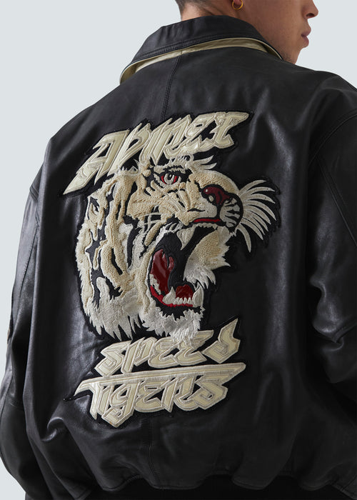 Avirex VINTAGE Speed Tigers Black Leather Jacket - Black - Back