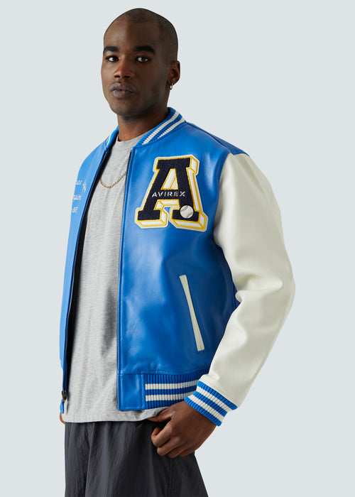Baseball Varsity Leather Jacket - Blue