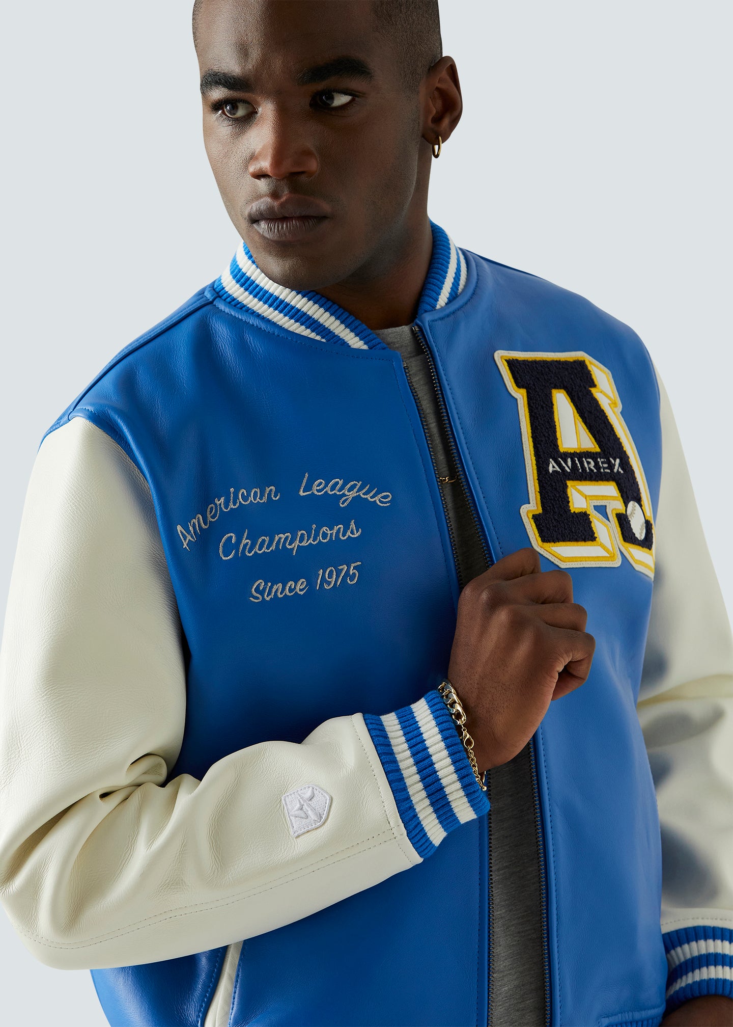 Avirex Baseball Varsity Leather Jacket - Blue - Detail
