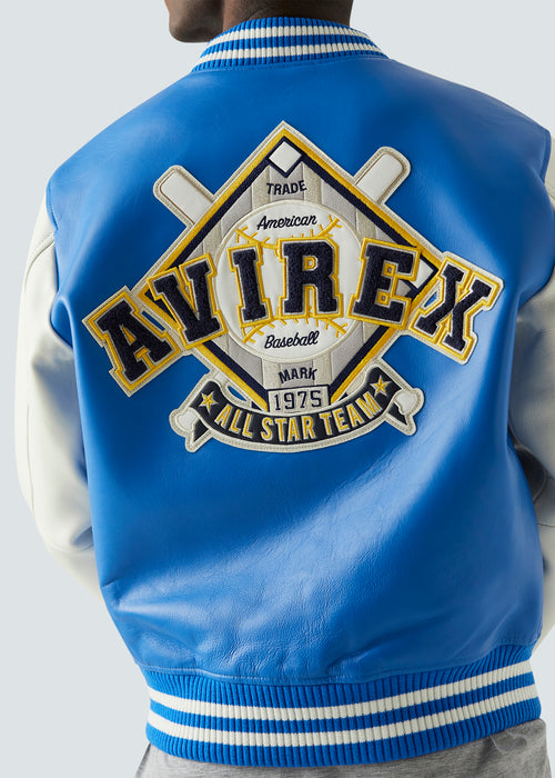 Avirex Baseball Varsity Leather Jacket - Blue - Back
