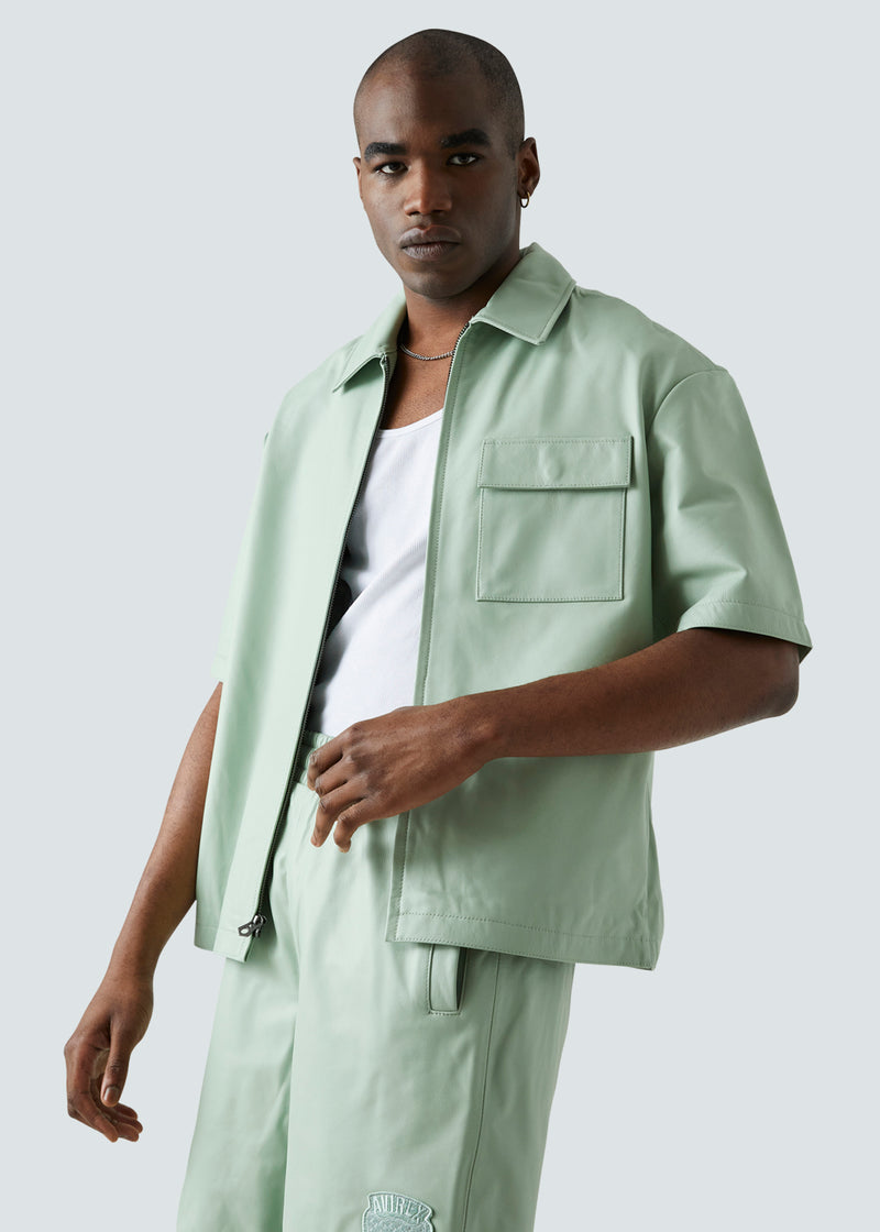 Load image into Gallery viewer, Avirex Nappa Leather Shirt - Light Green - Detail
