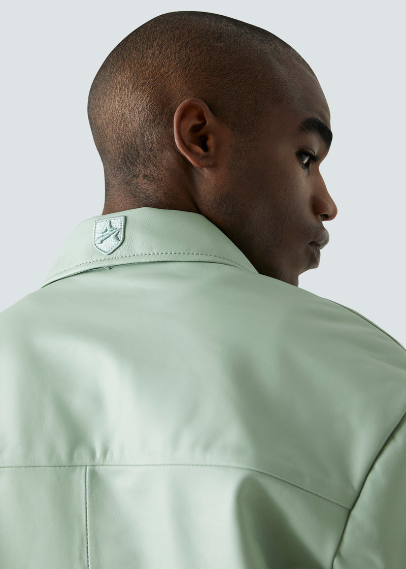 Load image into Gallery viewer, Avirex Nappa Leather Shirt - Light Green - Detail
