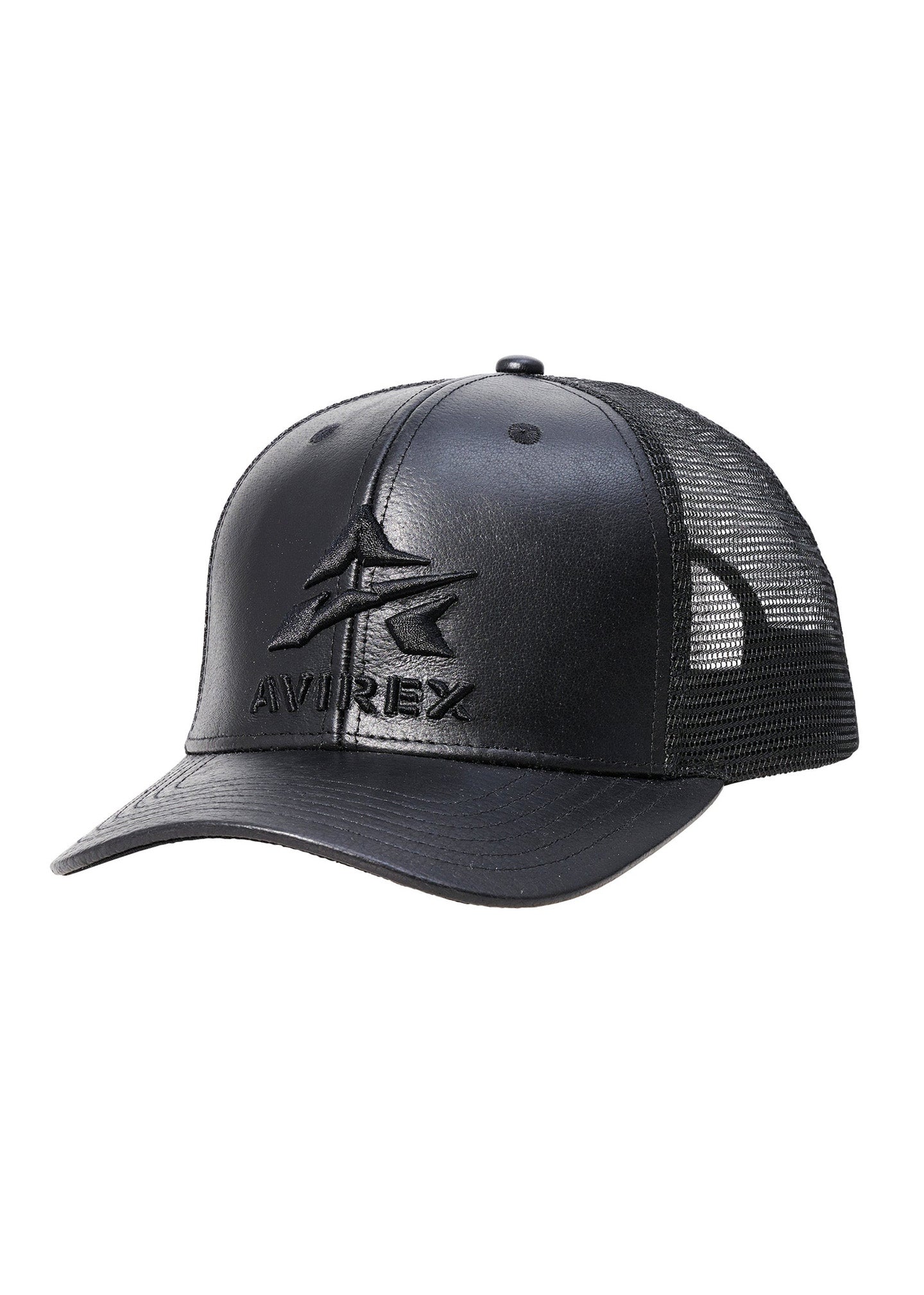 Avirex Leather Mesh Hat - Black - Front