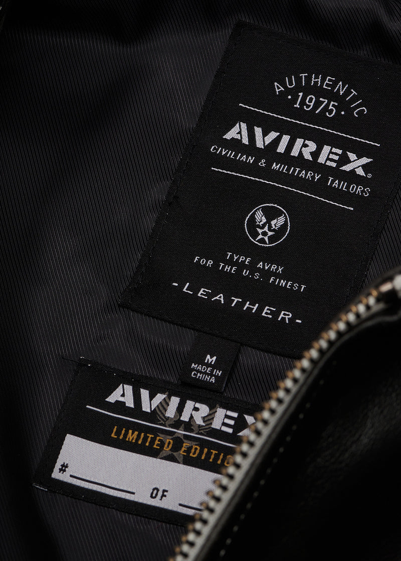 Load image into Gallery viewer, Avirex Icon leather jacket. Inside fabric label.
